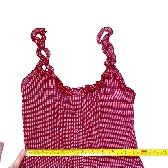 Zara red and white gingham print one piece romper with ruffle straps - Picture 7 of 11